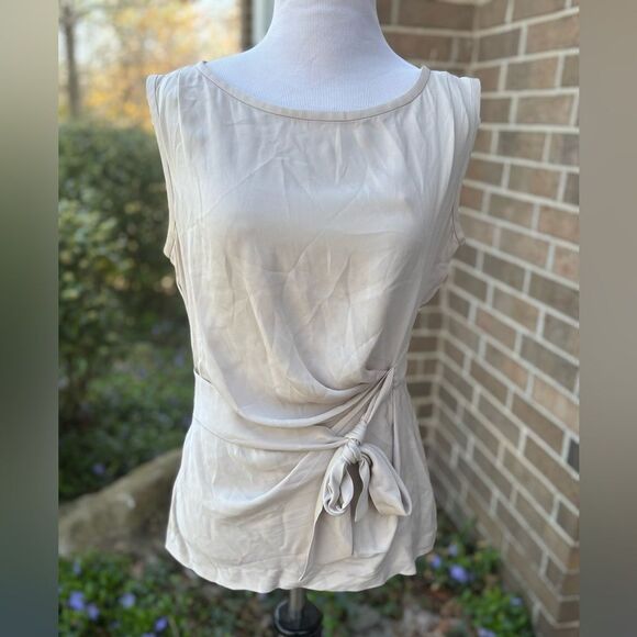 Diane Von Furstenberg Tan/White  Tie Front  Top - Picture 1 of 5